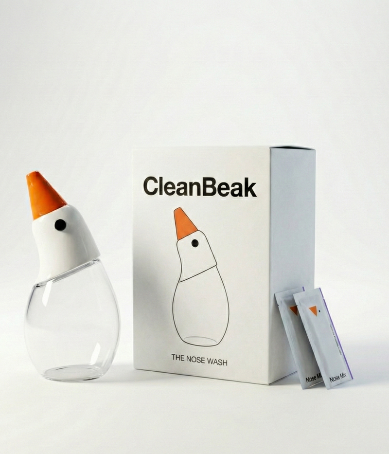 The CleanBeak Kit (Bottle + 60 saline packets)
